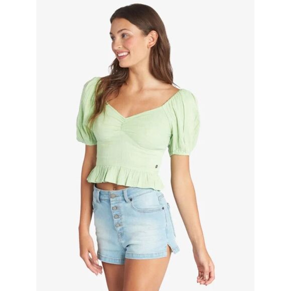 Roxy Life Mirage Puff Sleeve Top 🧚✨ Mint Green Size M , pre-owned / No Flaws - Picture 3 of 12